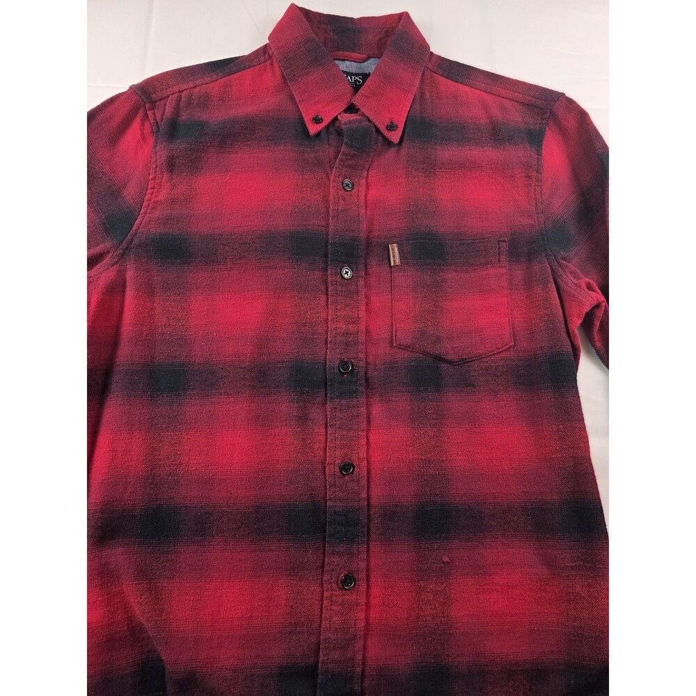 Chaps Mens Small Red Plaid Long Sleeve Stretch Button Up Flannel Shirt